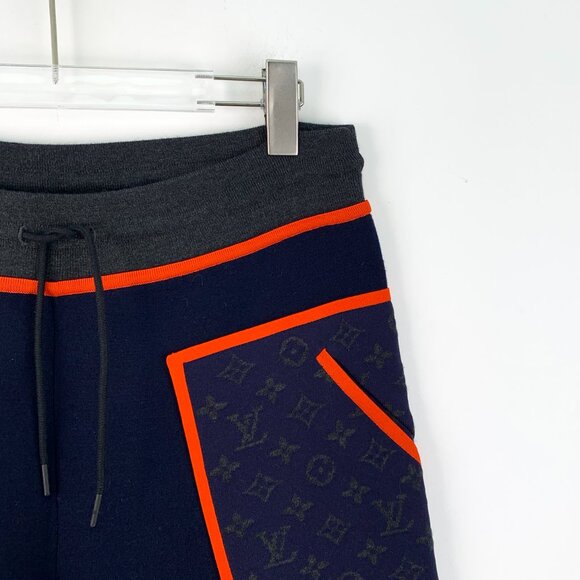 IM0258 Louis Vuitton Dark Blue Pocket Logo Jacquard Wool Lace-Tie Casual Sports - Picture 3 of 7